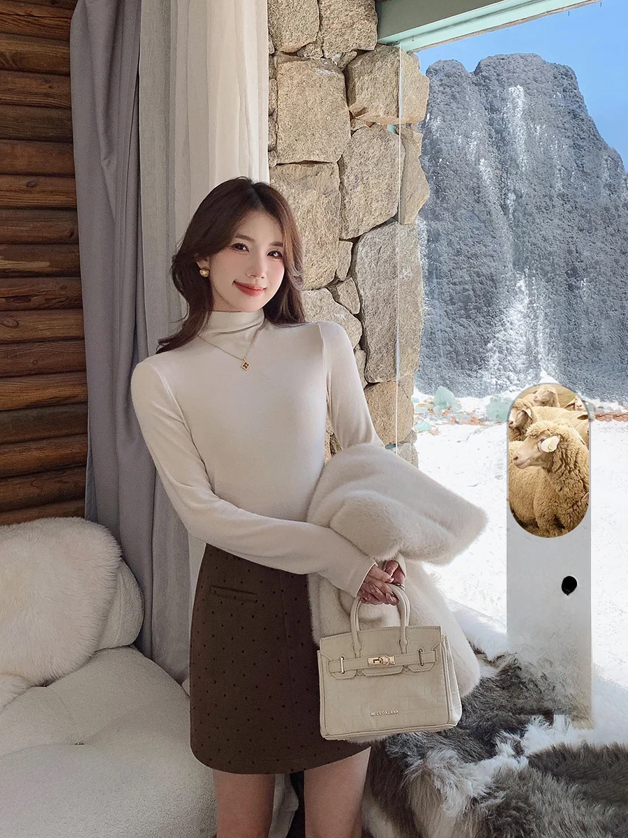 

Ms.Daoge Long Sve трикотажная основа irt f с высоким воротником, облегающая универсальная женская осенне-зимняя модная верхняя одежда