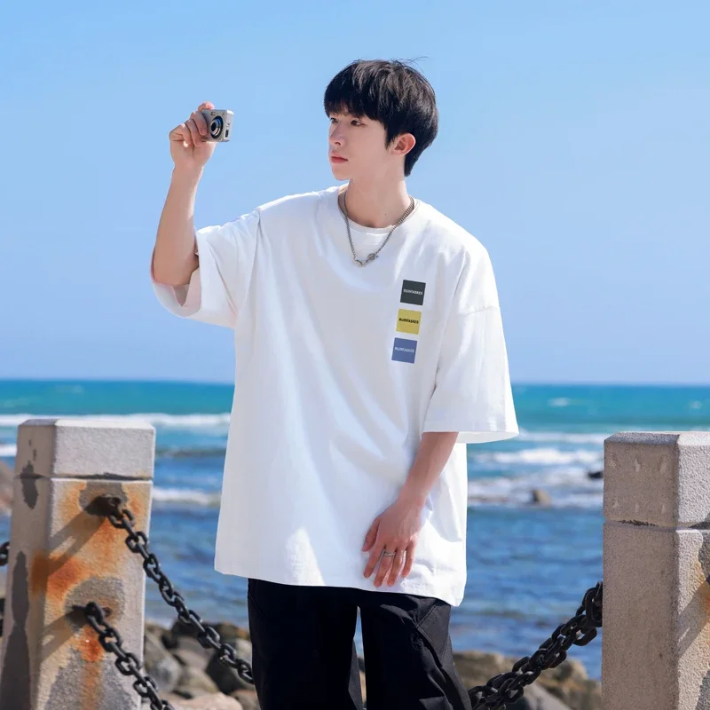 

Футболка мужская оверсайз, хлопок, белая рубашка с буквенным принтом, повседневная одежда, большие размеры 5XL, на лето