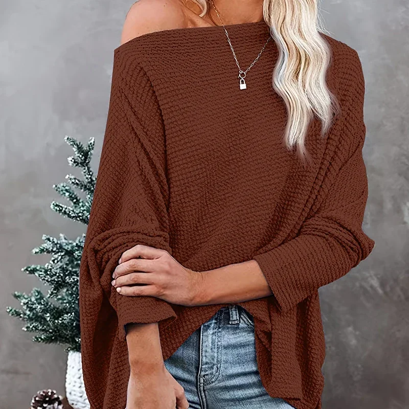 

Autumn Bat Long Sleeve Knitted Sweater Women Loose O-neck Pullovers Women Sweaters Winter Casual Sexy Slash Neck Jumpers