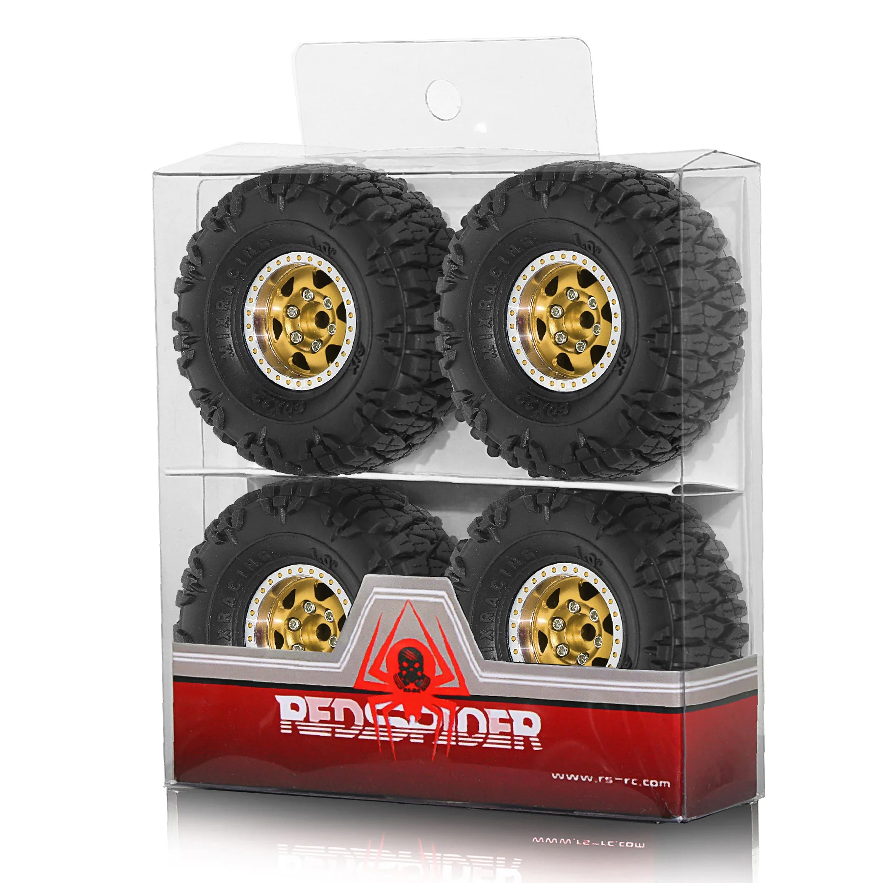 RED SPIDER Ensemble de 4 roues Beadlock en métal 1.0 avec pneus, Ø ext. 60mm, pour voitures RC Crawler 1/24 Axial SCX24 1/18 TRX4M Ascent-18, Pièces de mise à niveau