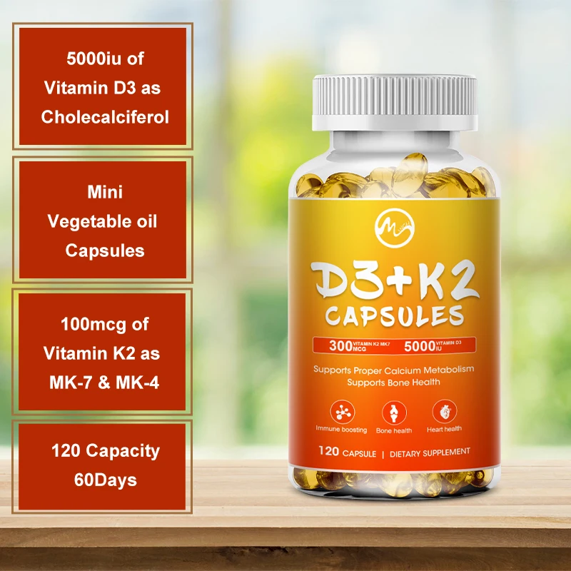 

Minch Vitamin D3 & K2 Complex Supplement Healthy Care Non-GMO Formula 5000mg IU Vitamin K2 300 mcgBody Function IItem For Adults