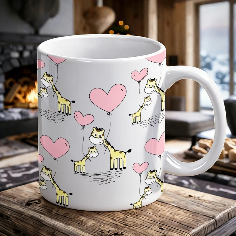 

Cute Giraffe Heart Balloon Ceramic Cup, Coffee Cup, Milk Cup, Office Tea Cup, Drinking Cup, Fade-Resistant, Gift for Friends