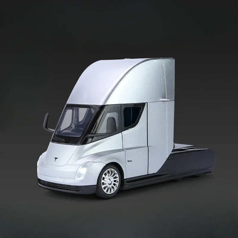 New 1:24 Tesla Semi Trailer Truck Alloy Diecast Car Model With Sound And Light Pull Back Truck Vehicle Model Boy Collection Gift