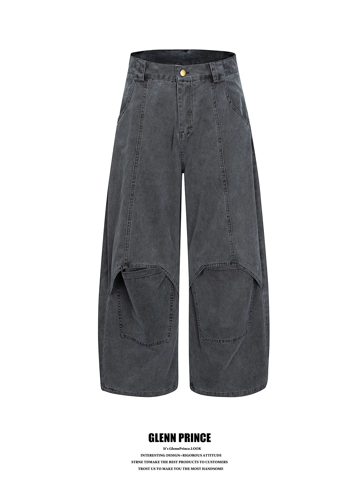

American High Street Washed Knife Men's Jeans Design Sensation Trendy Brand Workwear Loose Straight Cut Cotton Denim