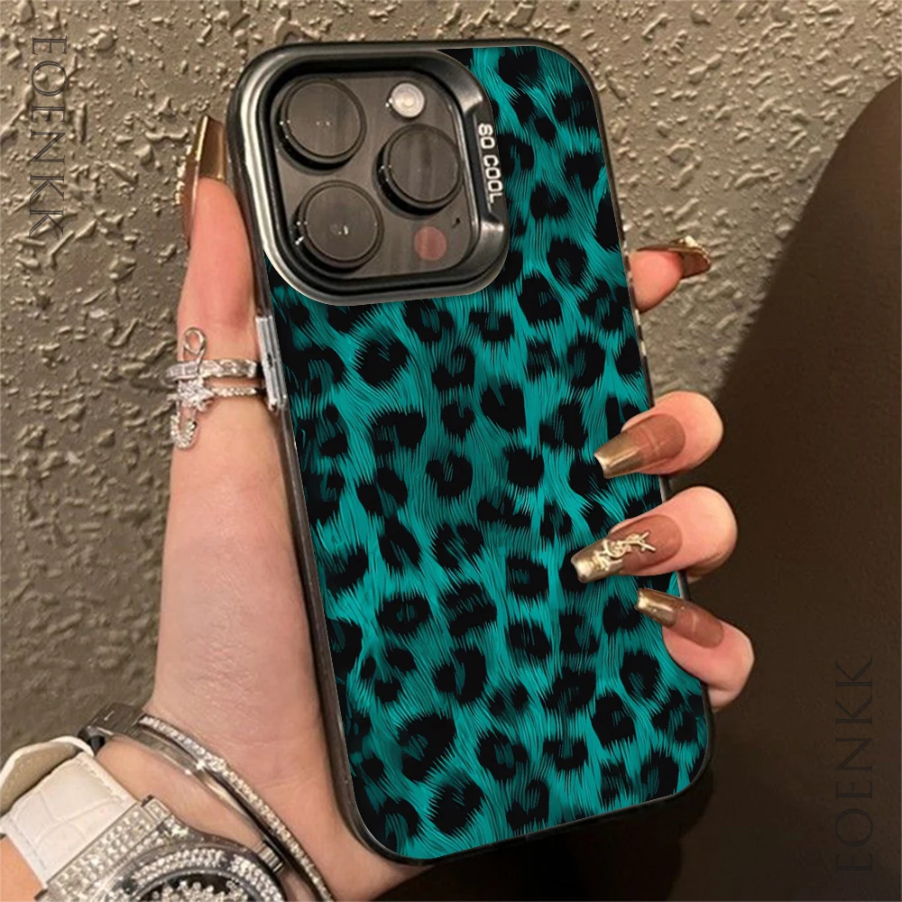 Brown Leopard Armour Phone Case For Samsung Galaxy S25 S24 S23 S22 S21 S20 Ultra Plus FE A25 A35 A55 5G Colored Silver Cover