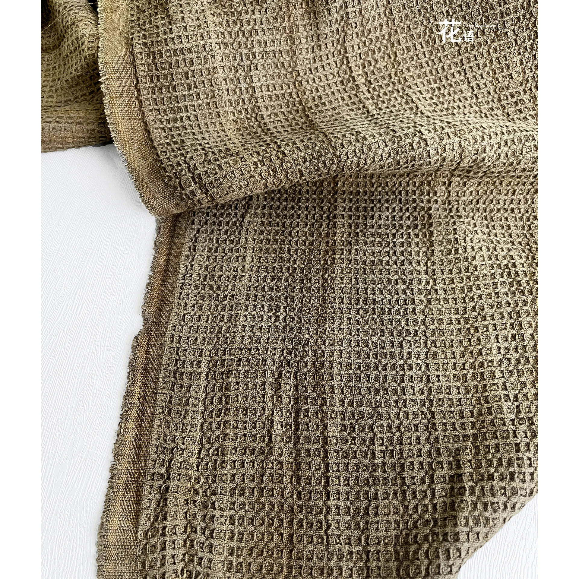 Brown Cotton Linen Designer Fabric Distressed Waffle Weave with Raised Texture for Creative Projects and DIY Accessories