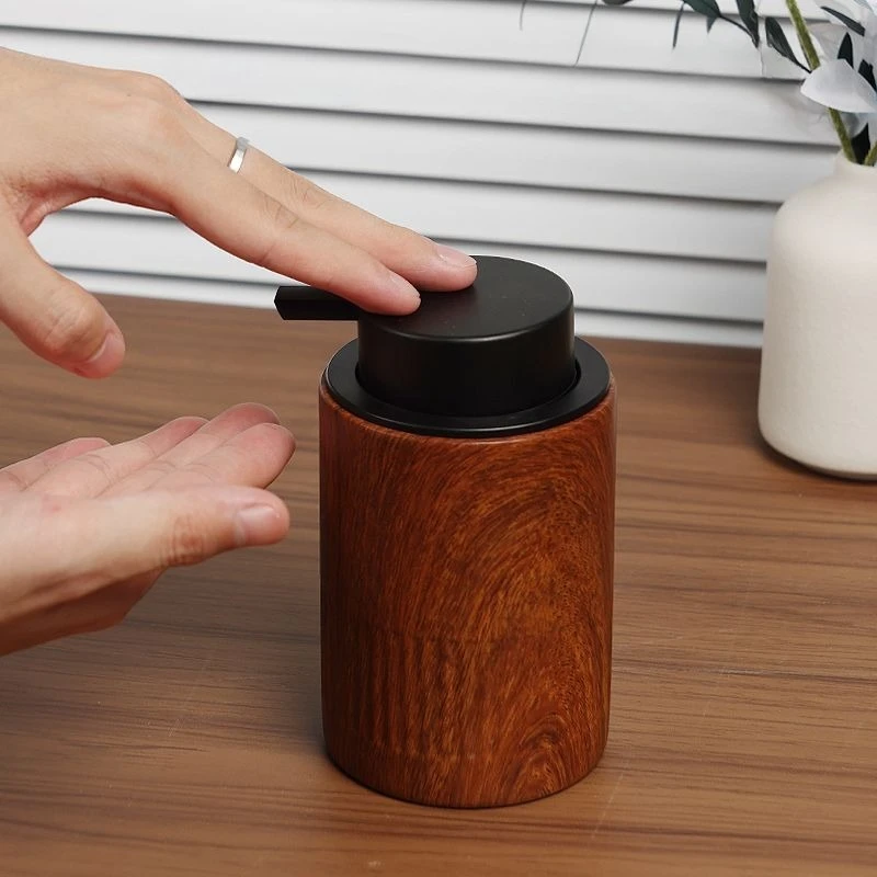 Creative Natural Wood Color Resin Lotion Bottle Pump Facial Cleanser Foaming Dispensing Bottle Bathroom Accessories Dispenser