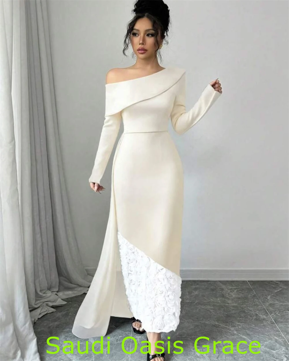 تخصيص مخصصة رائعة الأبيض جيرسي مساء اللباس حساسة قارب الرقبة قبالة الكتف أكمام حزب اللباس الأزياء Pr #4
