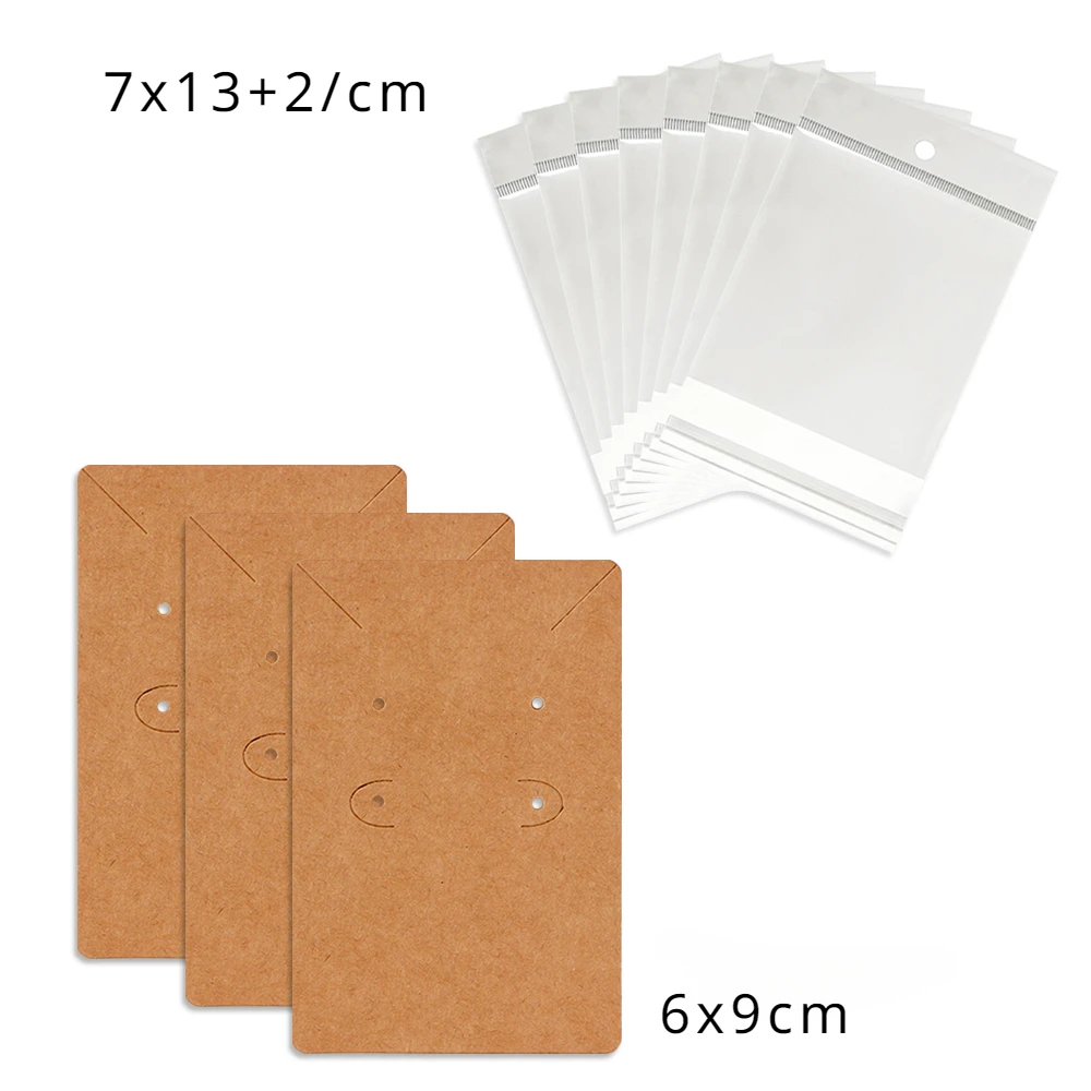 50pcs 6x9cm Necklace Earring Jewelry Display Kraft Paper Card with Or Without Bags Wholesale Packaging Handmade DIY Accessories