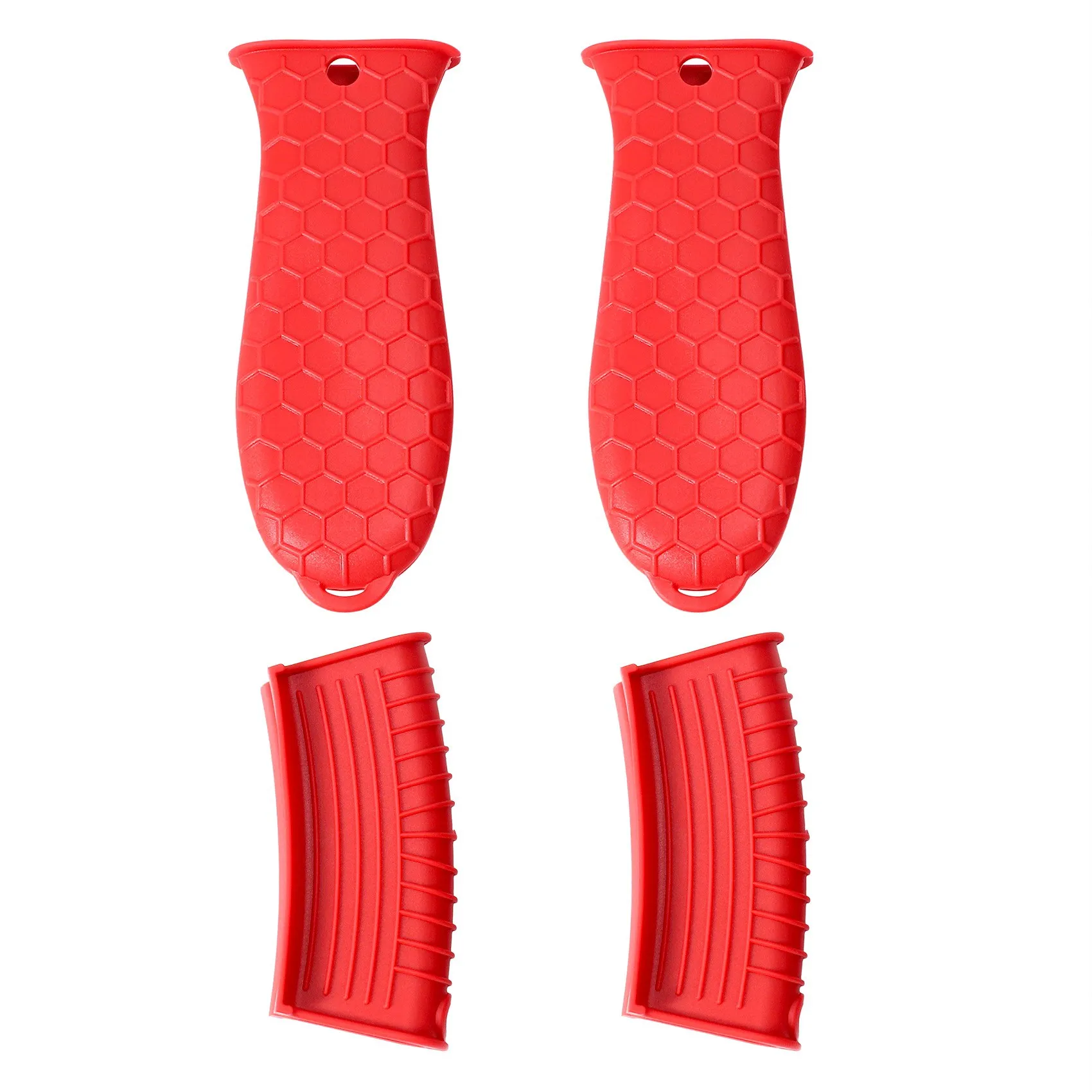 4 Pack Silicone Hot Handle Holders Cover Cast Iron Skillet Handle Cover Pot Handle Holder Sleeve Heat Resistant -Red