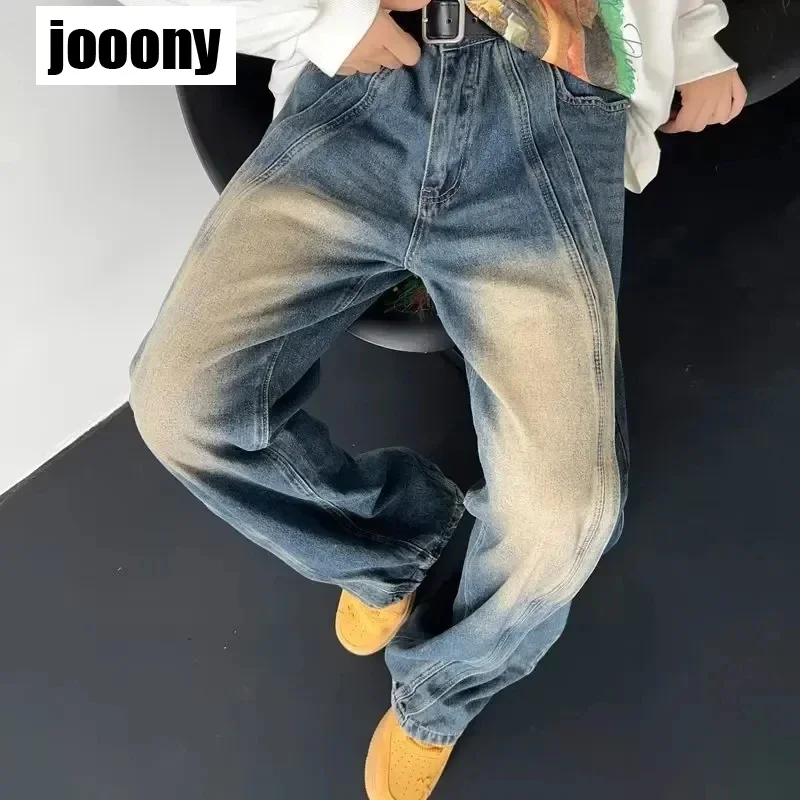 

Повседневные прямые широкие джинсы в Корейском стиле High Street в стиле хип-хоп, модные мужские потертые брюки Y2k Harajuku, свободные джинсы в стиле хип-хоп, базовые