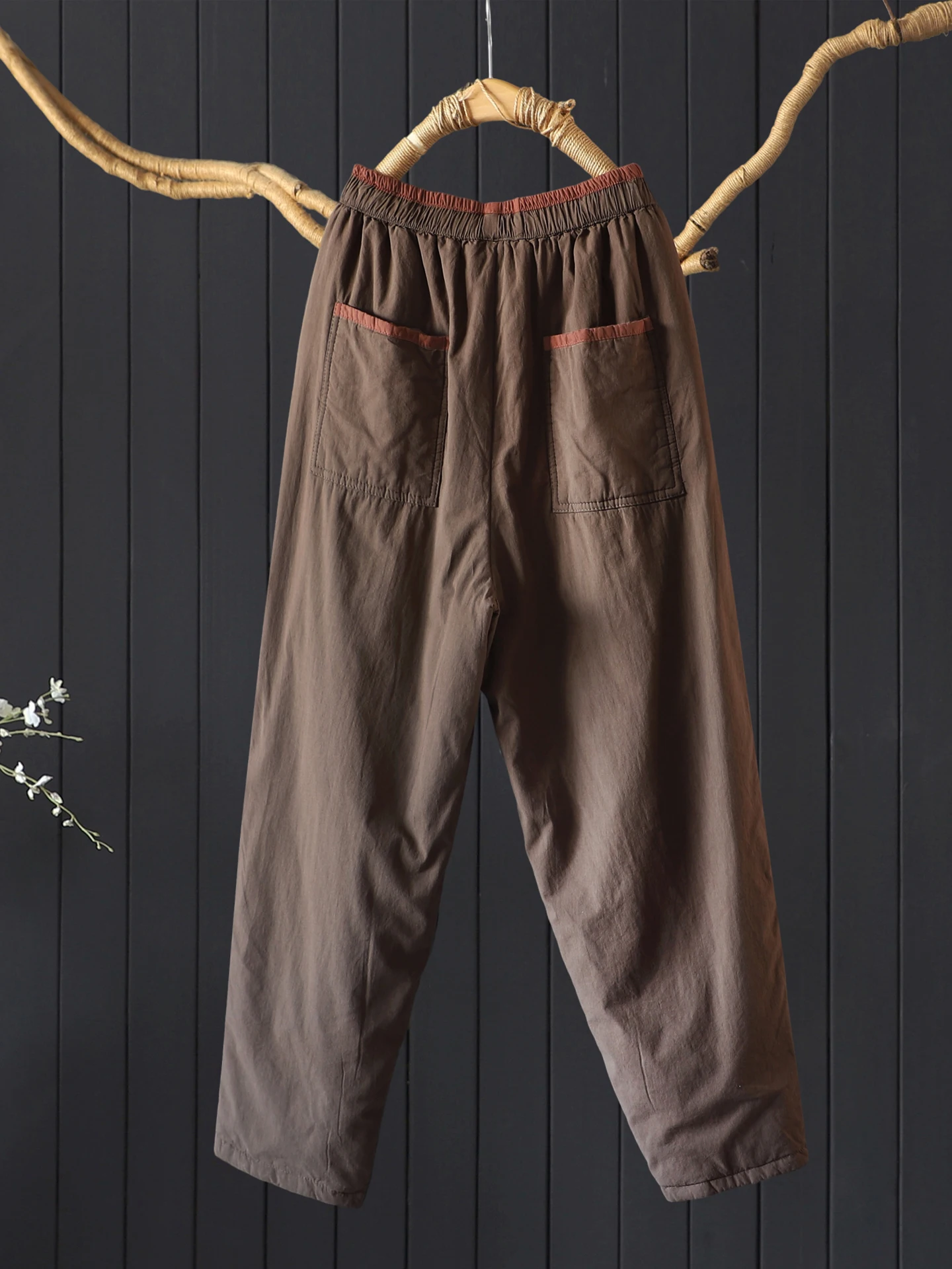 Pantalon de banlieue Harajuku Sle en coton Thiened Pantalon ajusté pour femme Taille élastique Pantalon long décontracté chaud Couleur contrastée...