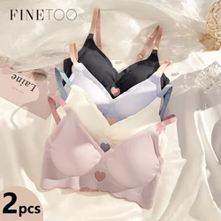 2pcs Women Seamless Push Up Bras Sexy Backless Underwear Deep V Neck Brassiere Removable Padded Bralette Wireless Soft Lingerie