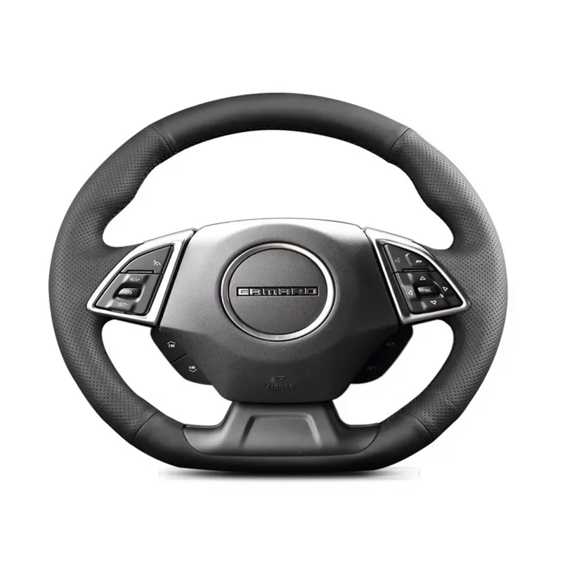 

Diy Genuine Leather for Chevrolet Camaro 2016-2022 Hand Sewing Protection Car Steering Wheel Cover Car Accessories Black