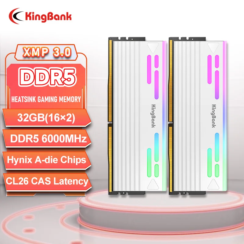 

Оперативная память KingBank SoarBlade KFRW DDR5 RGB Series 32 ГБ (16 ГБx2) 6000 МГц CL26 Hynix A-die UDIMM для настольных ПК и игровых компьютеров DIY