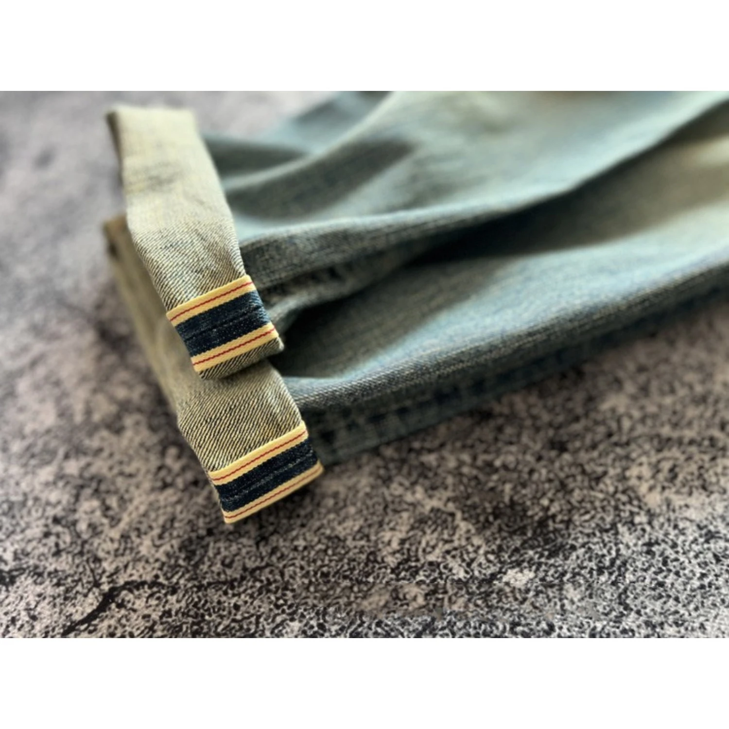 14OZ Amerykańskie spodnie jeansowe w stylu vintage, wykonane ze starego, szarego, niebieskiego, taninowego, czerwonego ucha, wysokiej klasy, luźne, proste nogawki, męskie