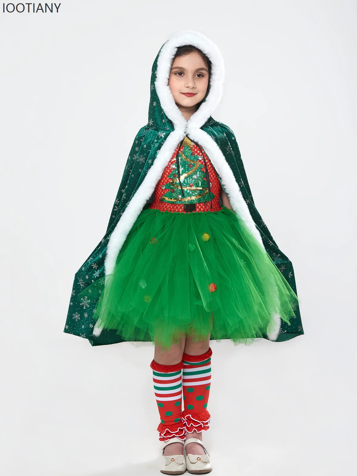 

Girls Christmas Dress Princess Role Play Green Puffy Dress New Year Christmas Party Stage Performance Christmas Tree Costume