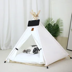 Pet Teepee with Double-Sided Thick Cushion for Pets Up to 33lbs, Portable Cat Tent with Non-Slip Feet and Blackboard, Washable
