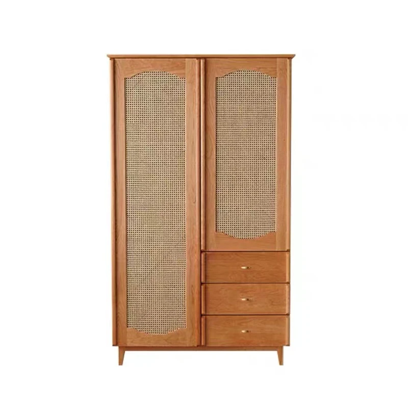 

Nordic solid wood rattan woven wardrobe, modern minimalist storage cabinet, home bedroom, retro master bedroom wardrobe