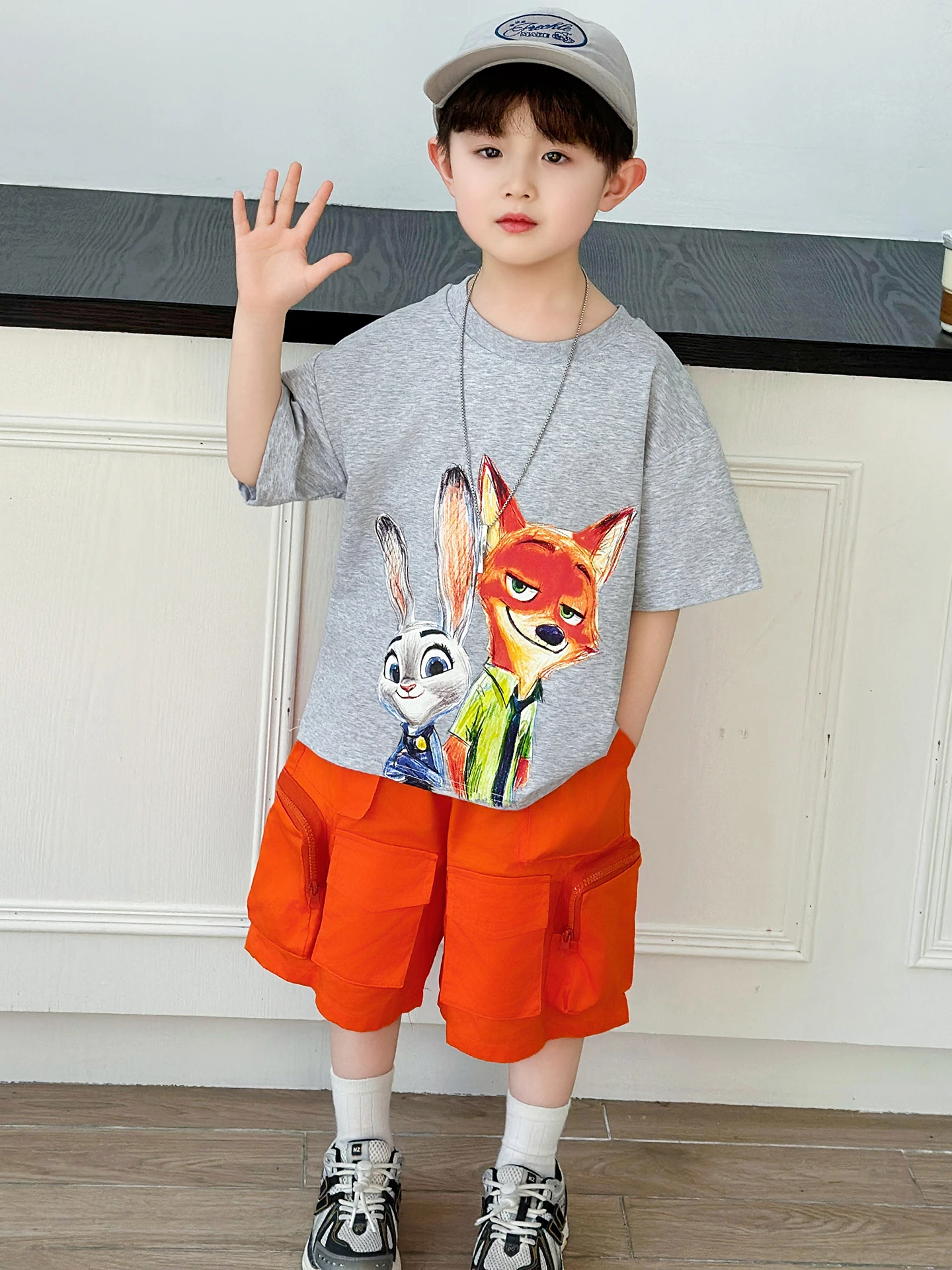 Conjunto de camisa e calça de verão para meninos, com desenho animado, estilo coreano, para crianças de 7 anos ou menos.