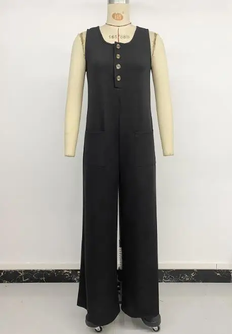 จั๊มสูทผู้หญิง 2026 รุ่นใหม่ สปริง สีพื้น คอกลม แขนกุด มีกระเป๋า ดีไซน์ลำลอง ใส่ได้หลายโอกาส ทรงหลวม ขากว้าง