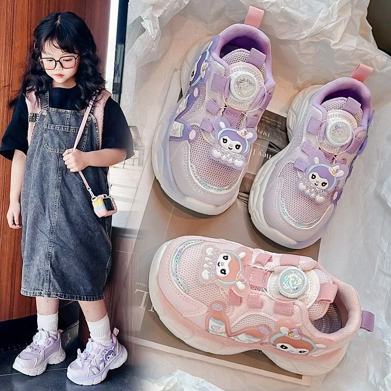 أحذية Kuromi Anime Kawaii Sanrio Ins الرياضية الشبكية الأنيقة بأزرار كرتونية لطيفة ونعال ناعمة أحذية رياضية كاجوال هدايا للفتيات