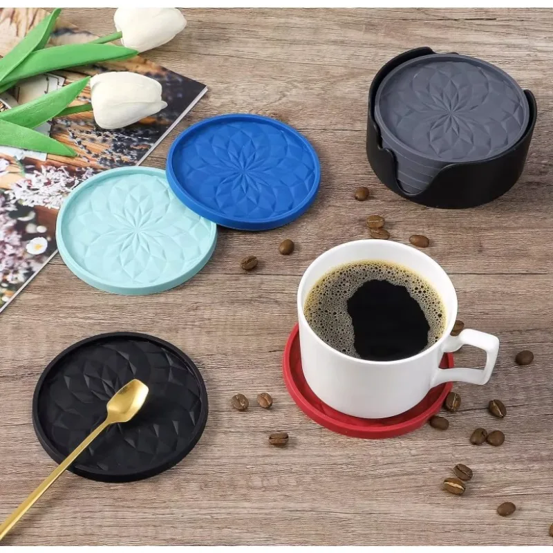 

Silicone Coasters with Stand, [Pack of 6] Beverage Coasters - Coasters for hot or cold drinks, thickened, non-slip, non-stick