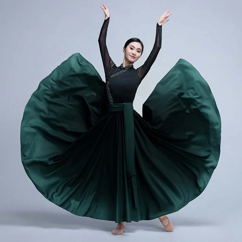 

Тибетский танцевальный костюм, женская юбка 540D, монгольский танцевальный костюм для выступлений, тибетский класс, тренировочная практика, народный танец