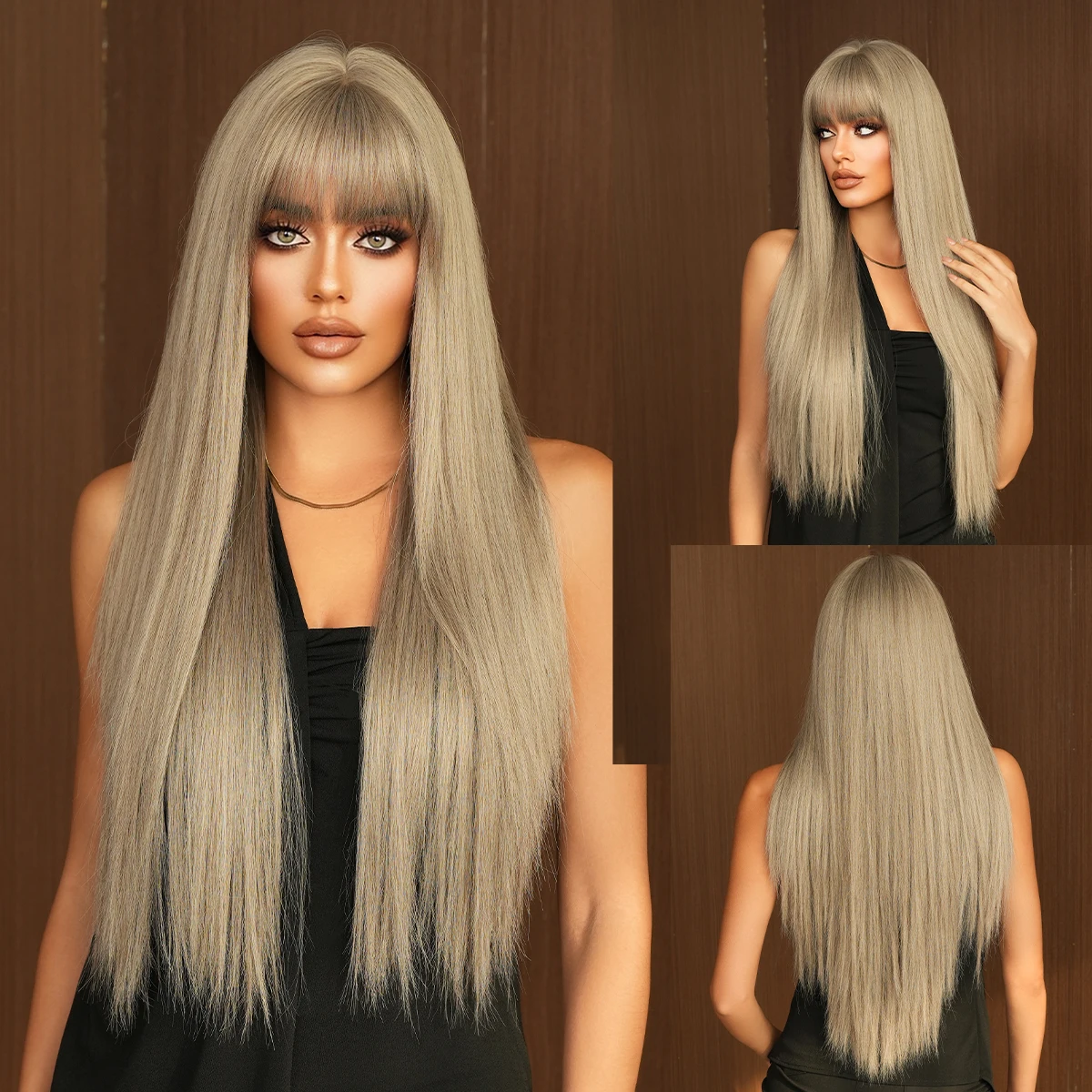 

NAMM Long Straight Ash Wigs For Women's Daily Party High Density Synthetic Heat Resistant Wig