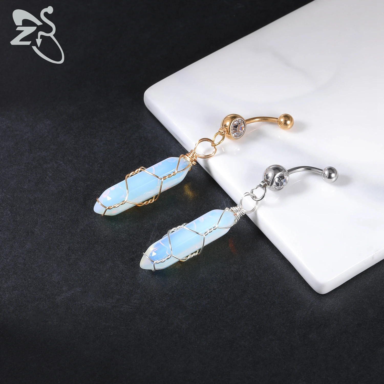 ZS 1 PC Cute Shell Pendant Belly Button Ring Moonstone Drop Belly Rings 14G Stainless Steel Summer Flower Navel Piercing Jewelry