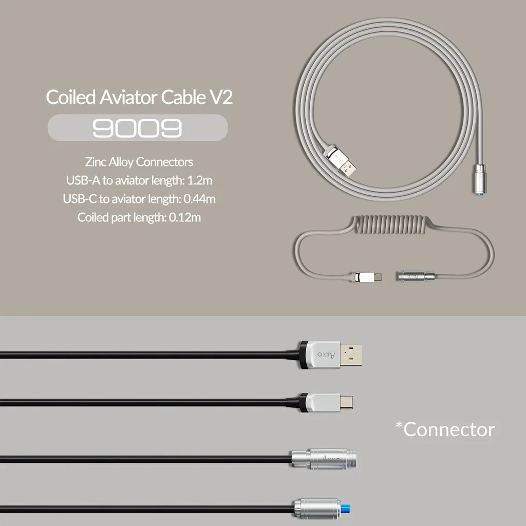 Akko 맞춤형 코일 Avaator 케이블 V2 개폐식 USB C타입 연장 코드, 기계식 키보드용 코일 스프링 스프릴 케이블