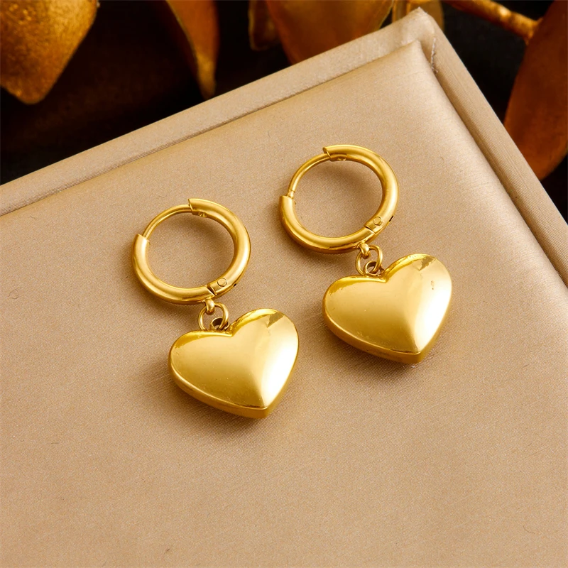 DIEYURO 316L Stainless Steel Golden Love Circle Earrings For Womens Fashion Minimalist Wind 2024 New Ear Jewelry Lady Gift Party