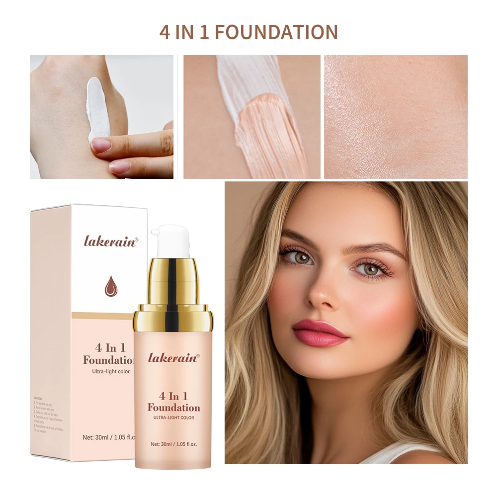 4in1 Foundation Liquid Hydrating Full Coverage Concealer SPF30 Long-wearing Waterproof Even Skin Tone Foundation Face Cosmetics