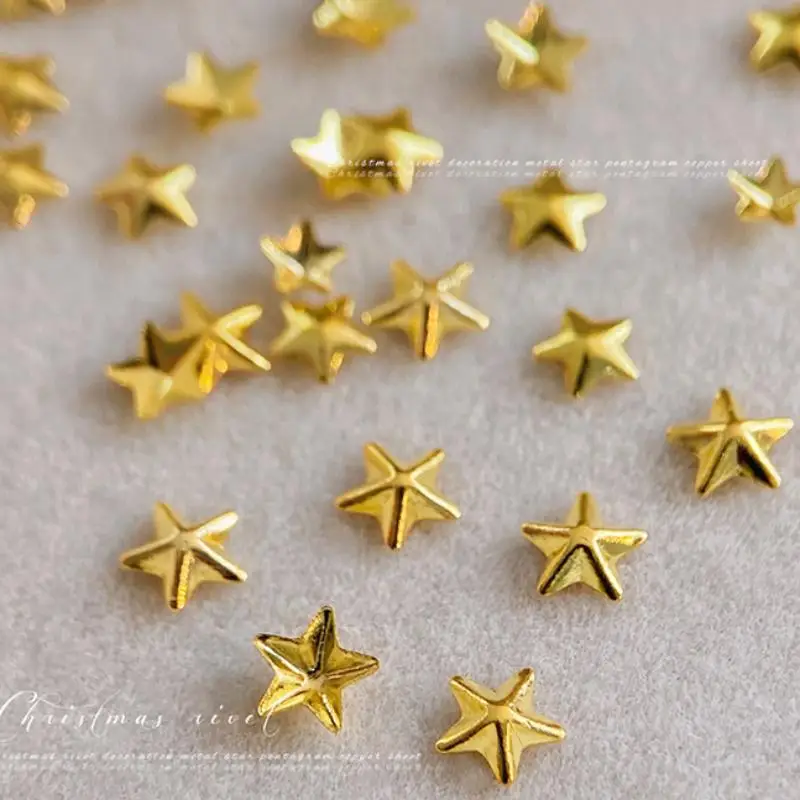 Breloques à rivets en alliage 3d pour Nail Art, étoile creuse, étoile à cinq branches, or, argent, diamant, décoration d'ongles, accessoires de manucure de luxe