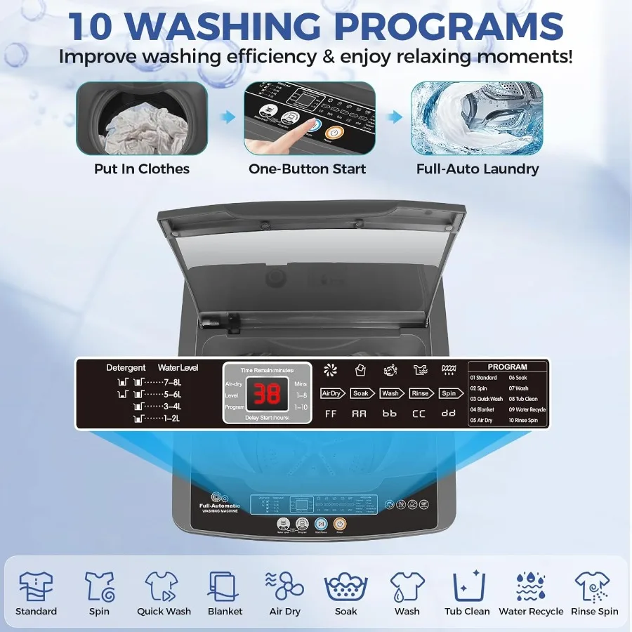 غسالة محمولة مدمجة بسعة 20 رطل ومجموعة غسالة ومجفف بطول 2.8 قدم لسكن الشقة RV: 10 غسيل Progra #3