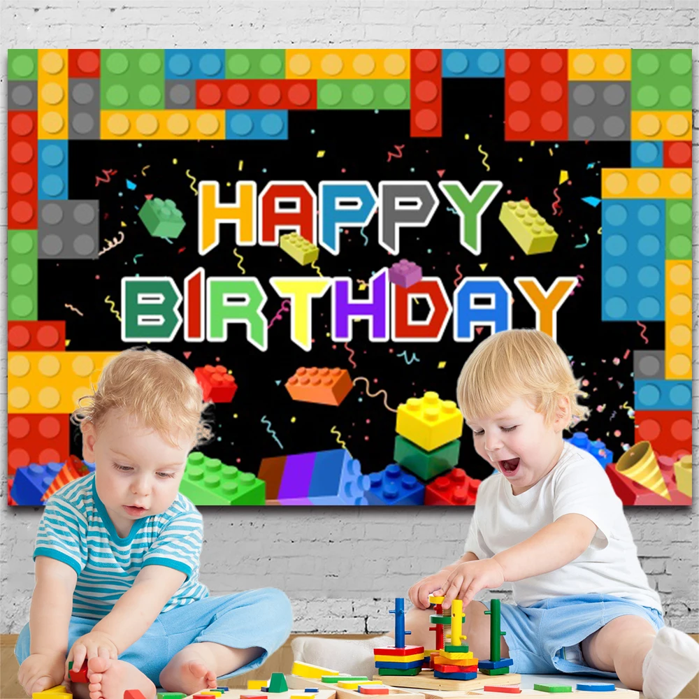 Custom Building Blocks Colorful Birthday Photography Backgrounds Computer Print Party Photo Decorations Photographic Backgrounds