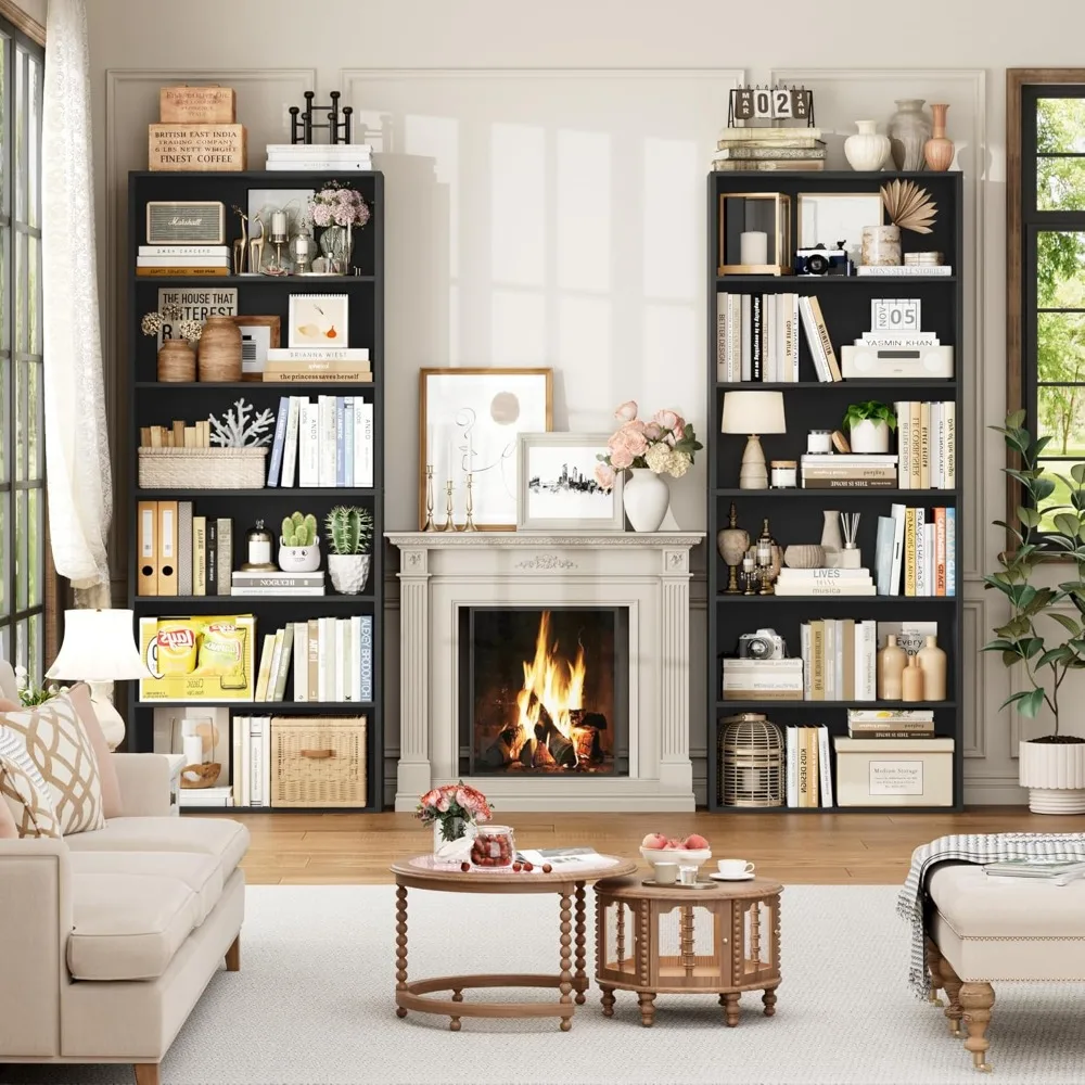 6-Tier Open Bookcase and Bookshelf Set of 2, Freestanding Display Storage Shelves Tall Bookcase, Customized