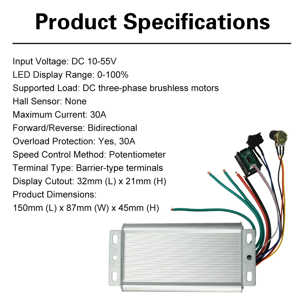 DC 10-55V 30A DC 브러시리스 컨트롤러 DC 3상 브러시리스 전자 속도 컨트롤러 DIY 모터 드라이브 보드 디지털 버전