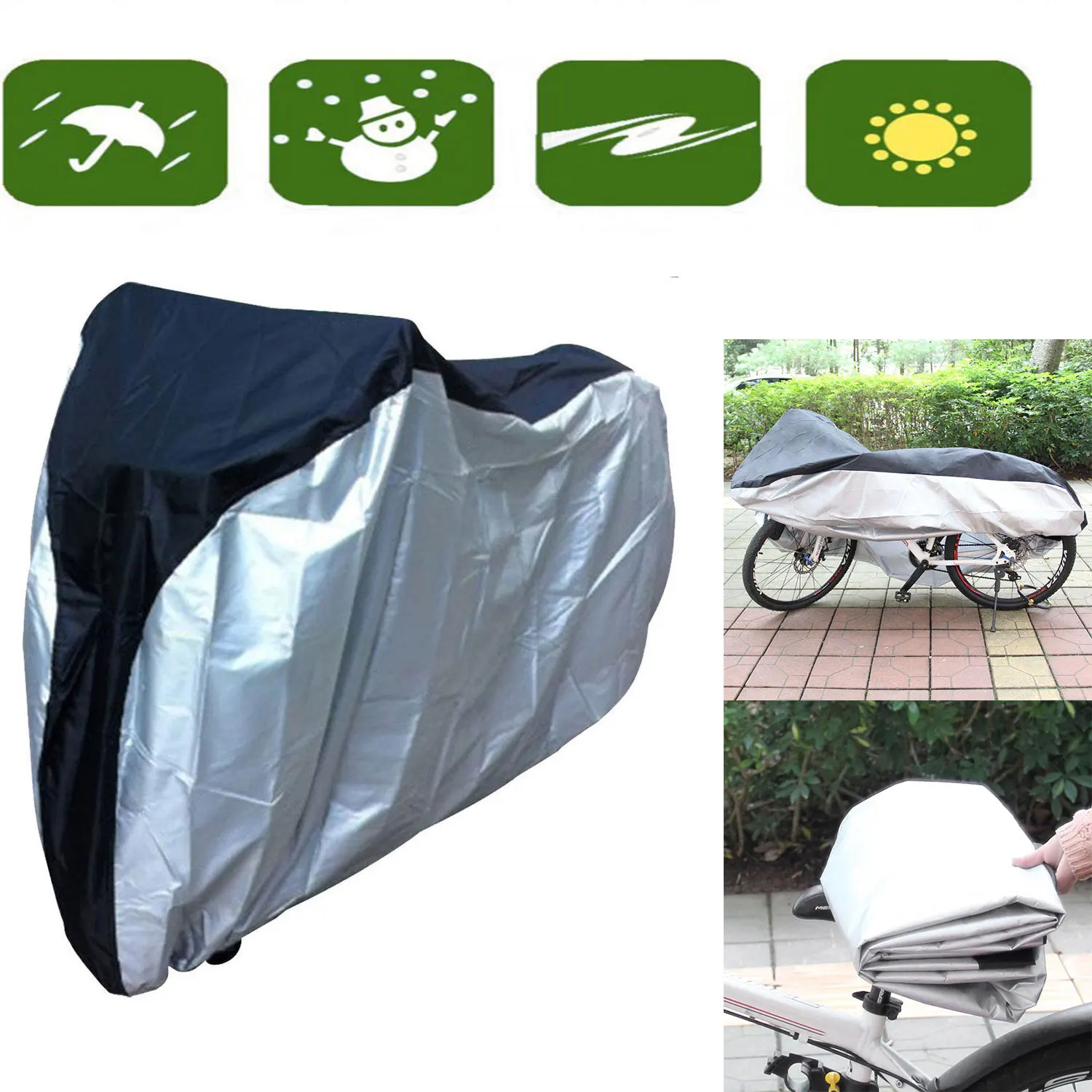غطاء دراجة مقاوم للماء مقاس Xl أسود فضي خارجي ضد الغبار حامي قفل دراجة الطريق الجبلية مقاومة للرياح والأشعة فوق البنفسجية محمولة #5