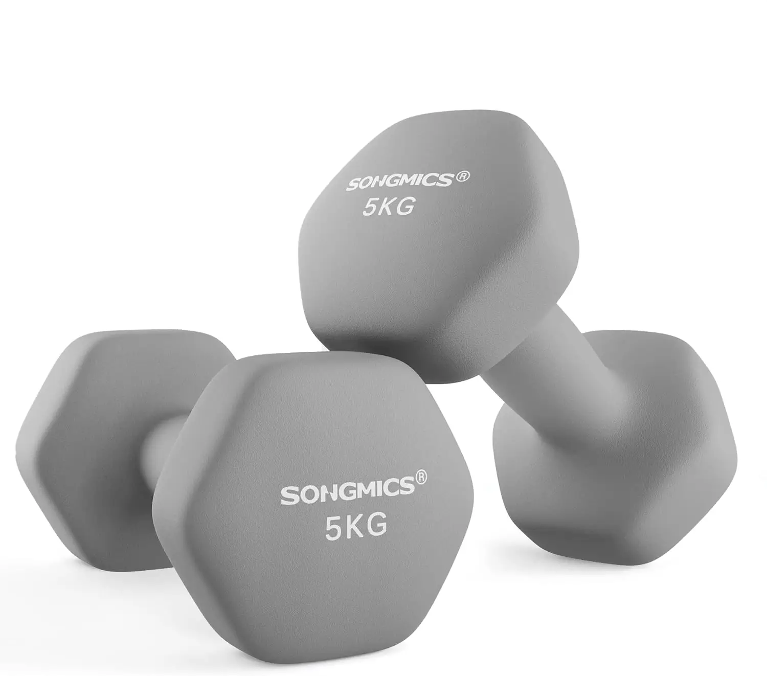 SONGMICS dumbbells set 2x5 kg dumbbell set short dumbbells hexagon neoprene coating