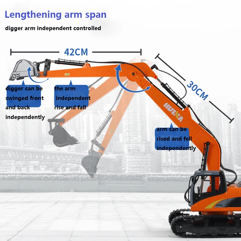 Huina 1551 z długim ramieniem zdalnie sterowana ciężarówka w 1/14 skali zdalnie sterowany koparka RC samochodowa pojazd budowlany zabawka prezent