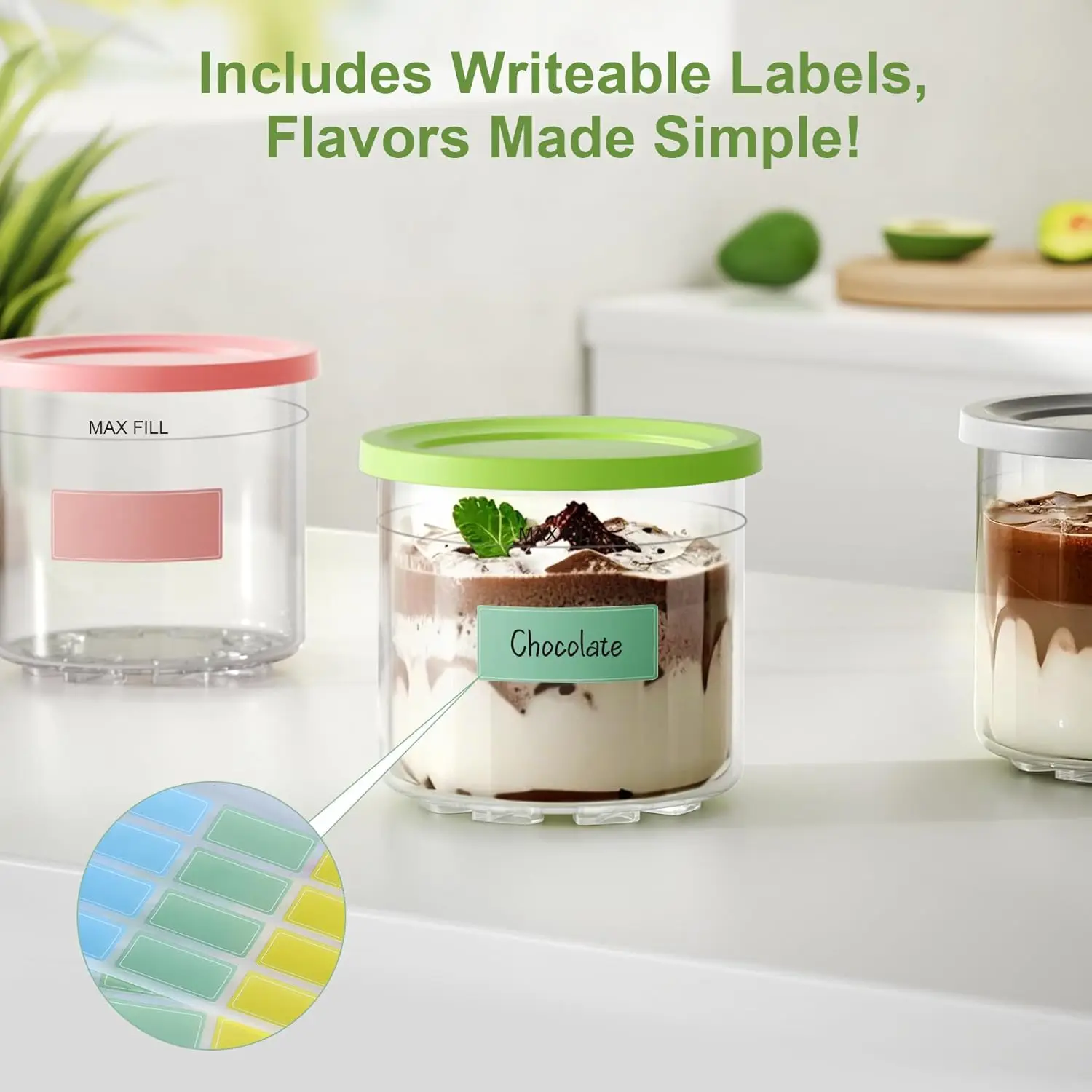 Ice Cream Pint Containers Compatible with Ninja NC299AMZ & NC300s Series Ice Cream Makers BPA Free, Dishwasher Safe