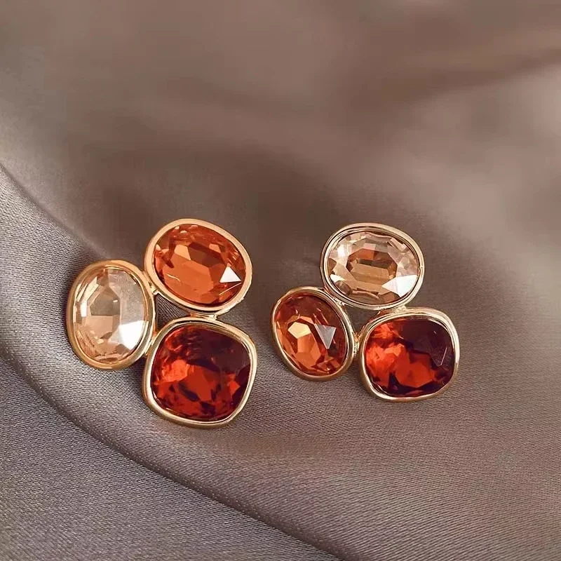 French Fashion High-end Brown Crystal Earrings for Women Luxurious Personalized Daily Accessories Prom Jewelry Anniversary Gifts