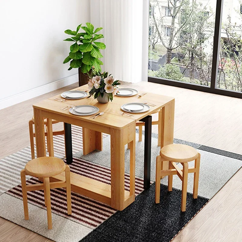 folding retractable dining table, small apartment, modern simplicity, multi-functional rectangle, invisible dining table
