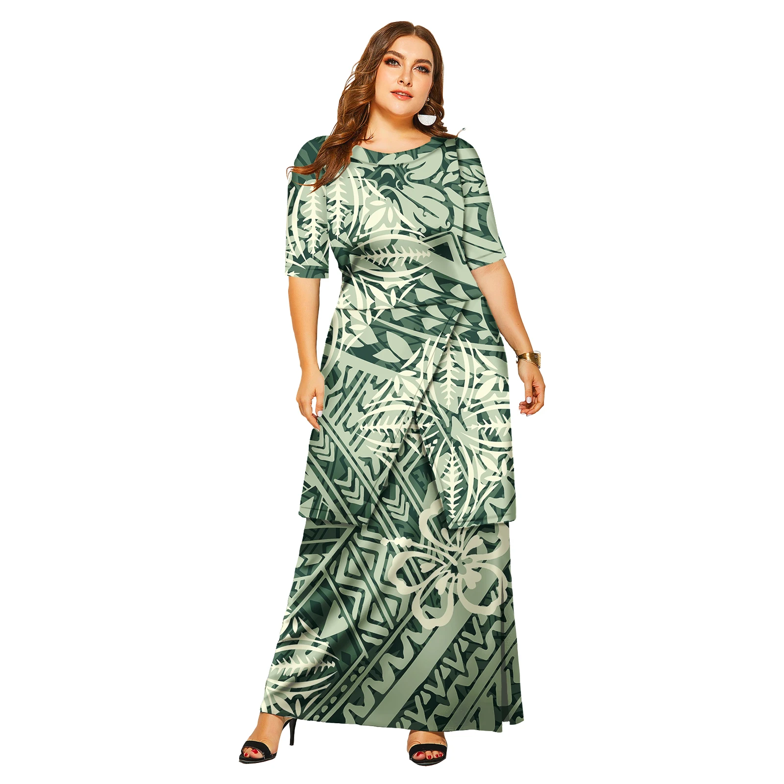 

Hawaii Tribal Printed Crew Neck Samoan Puletasi Ptaha New Design Custom Polynesian Women Two Piece Set Plus Size Womens Clothing
