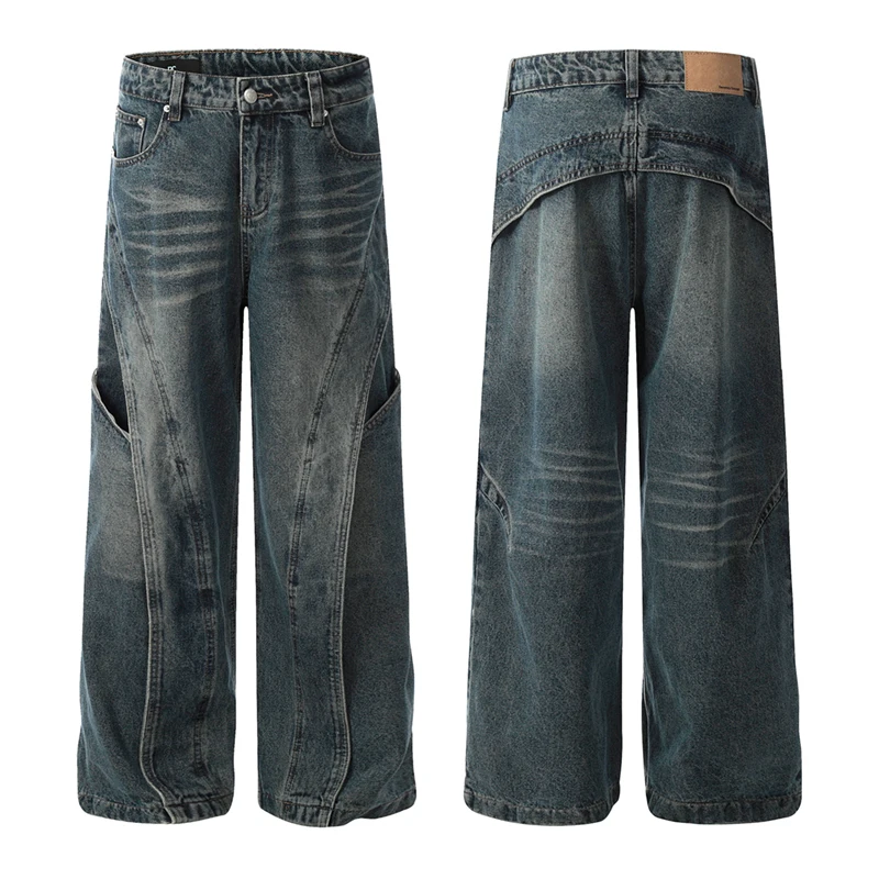 

Мужские джинсы из американского стираного денима в стиле ретро, весна-осень 2026, прямые широкие брюки длиной до пола, повседневные джинсы свободного покроя