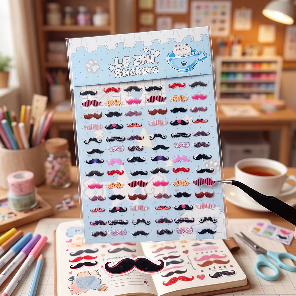 LEZHI Vintage Funny Mustache Deco Stickers Novelty Design for Journaling Scrapbook Album DIY Decor Projects Sweet Girl Gifts