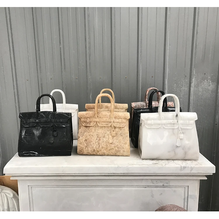 

High quality professional custom life size marble hand carved bag sculpture stone wallet statue for sale