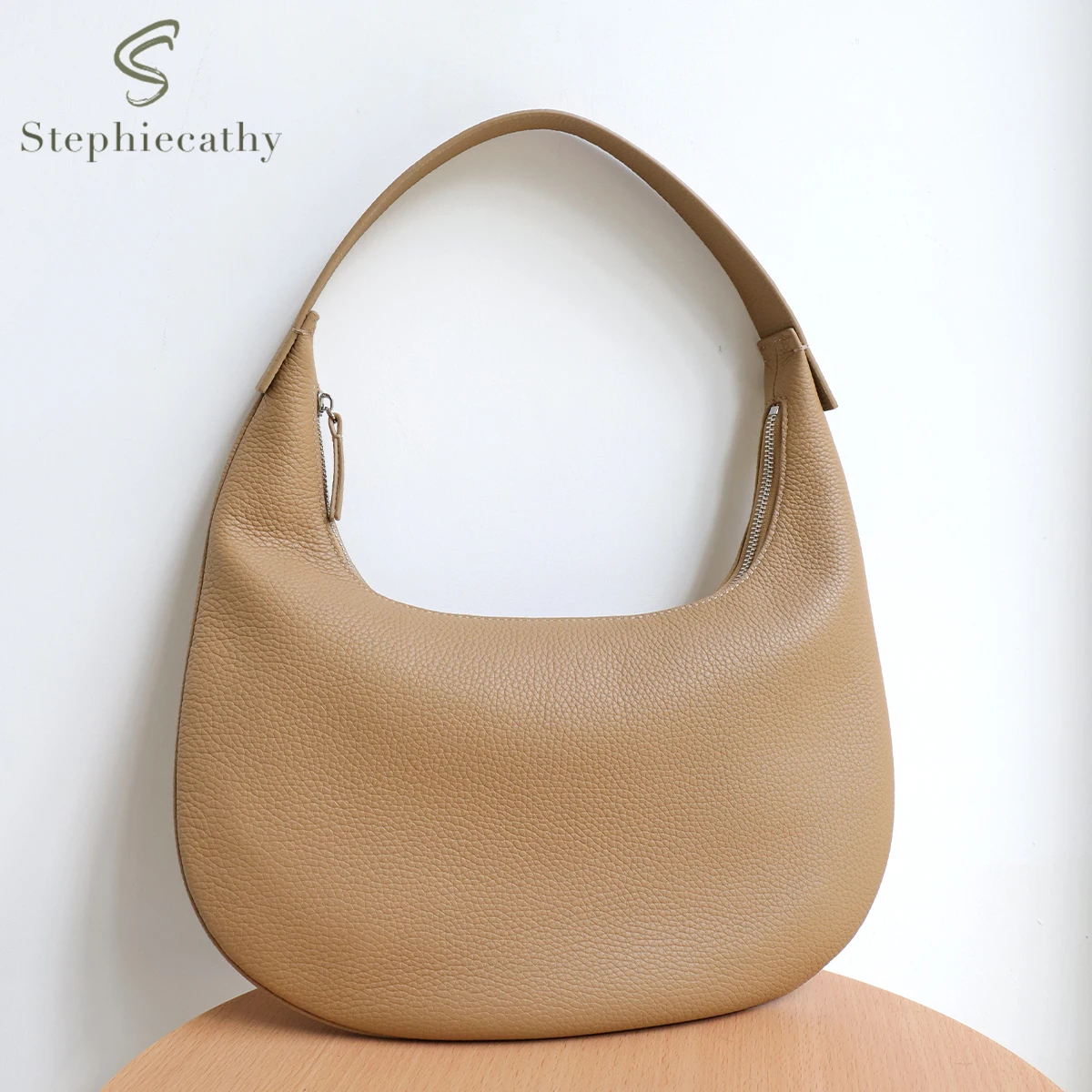 Minimalist Chic Women Genuine Leather Hobo Solid Color Soft Real Skin Zipper Shoulder Bag Daily Chic Casual All Season Purse