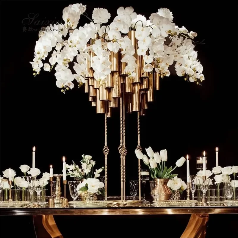Modern High Quality Metal Gold Flower Stand Wedding Decoration Table Centerpieces